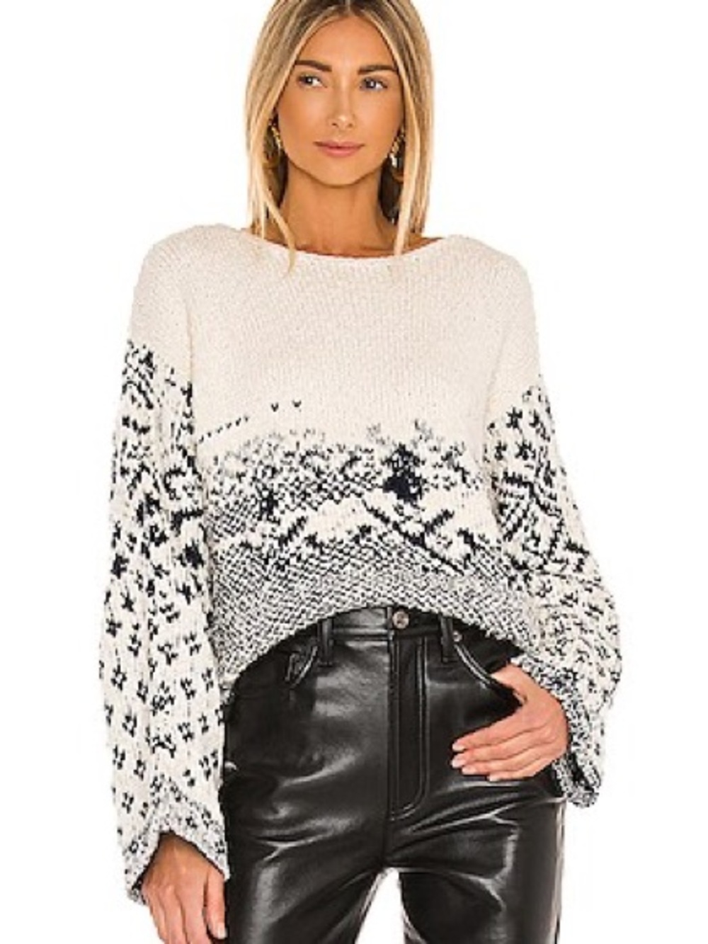 NWT Free People Ivory and Navy Knit Sweater